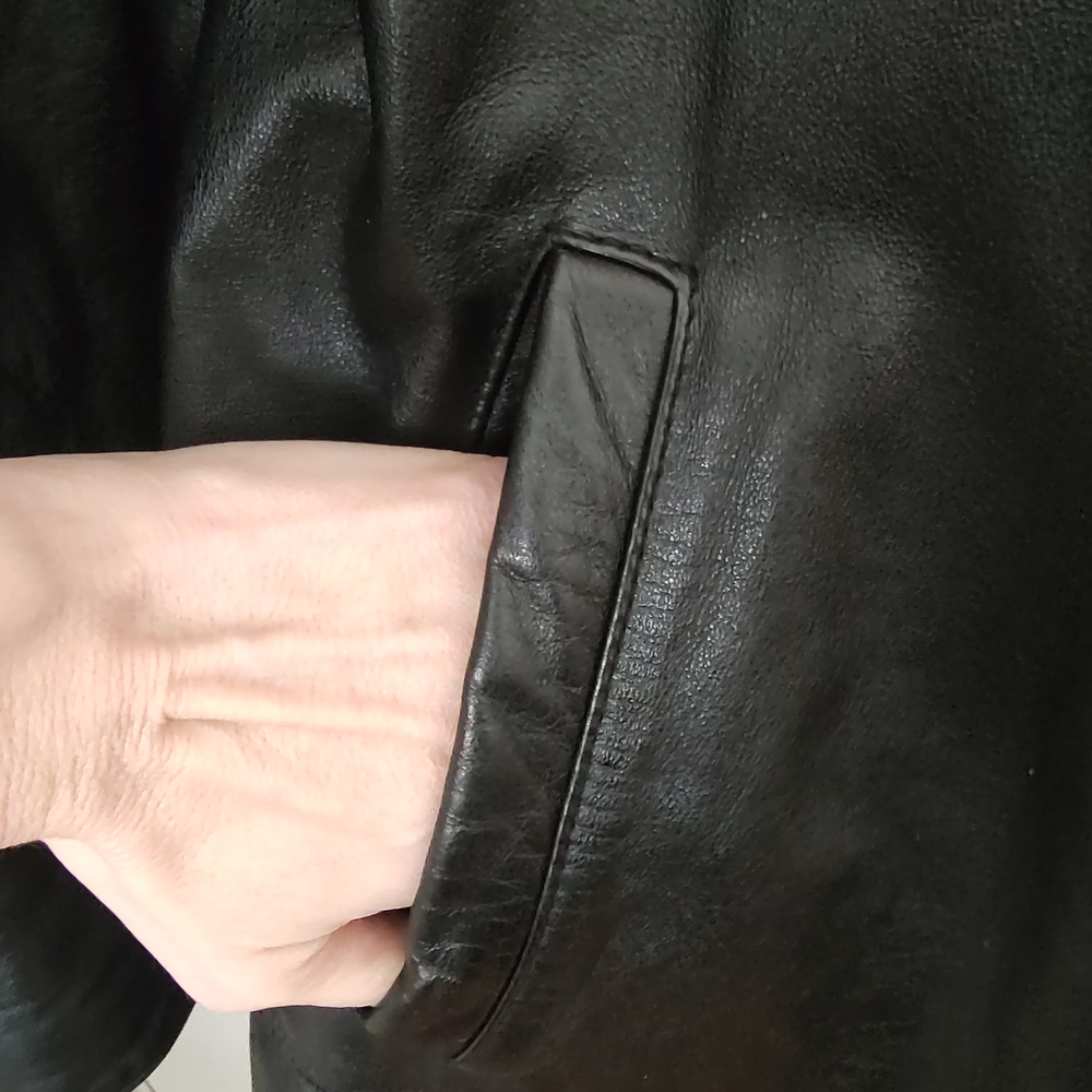 Vintage 80s leather oversized fit coat EUC S M - Picture 5 of 7
